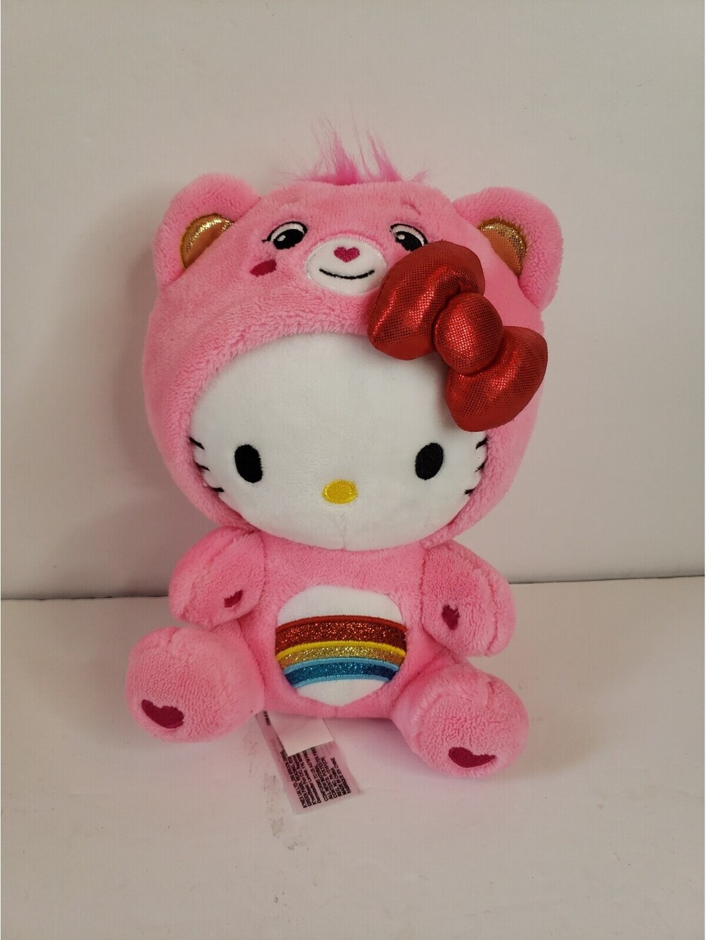 Hello Kitty x Carebear Pink Plush Red Bow Rainbow